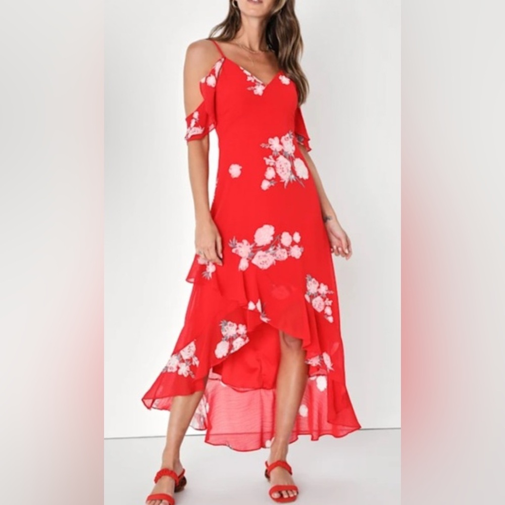 Lulu's Scarlet Floral High-Low Dress